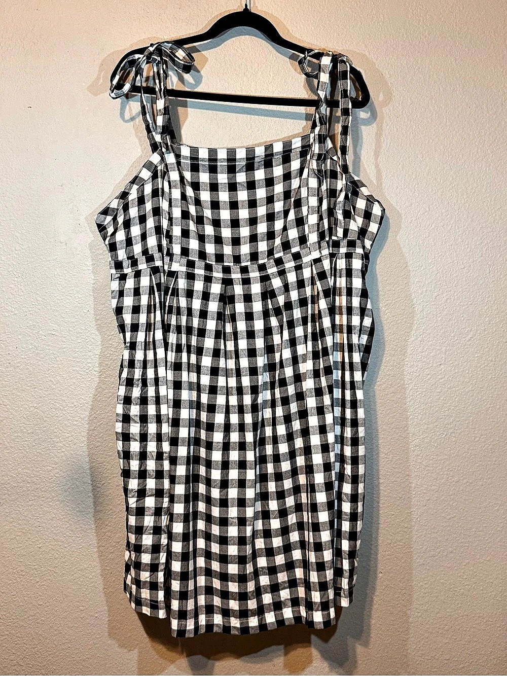 Old Navy Tie-Shoulder Gingham Mini Babydoll Swing Dress Black & White 3X